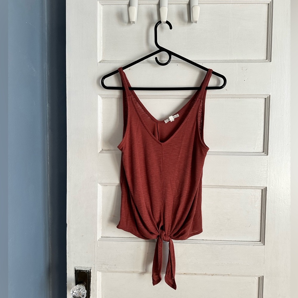 Day to Day Blu Pepper Front Tie Tank Top in Rust